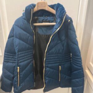 Blue Guess Women Coat w/Hood XL Faux Fir NWT